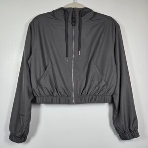 NEW Forever 21 Gray Zip Up Cropped Hoodie Mesh Lined Active Jacket Size Small